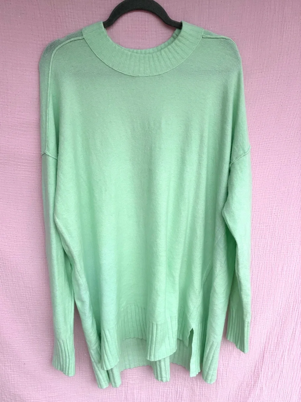 Free People Phoebe Mint Green Oversized Tunic Sweater Wool Blend Large - Picture 1 of 6